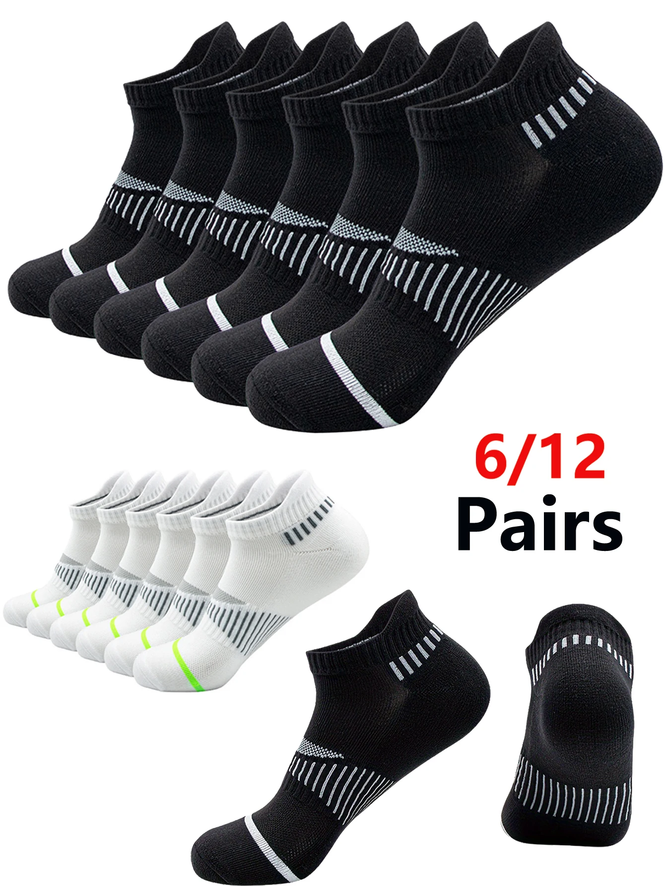 

6/12Pairs Classic Crew White Men's Socks Unisex Sports Anti-slip Breathable for Running Basketball Outdoor Activities