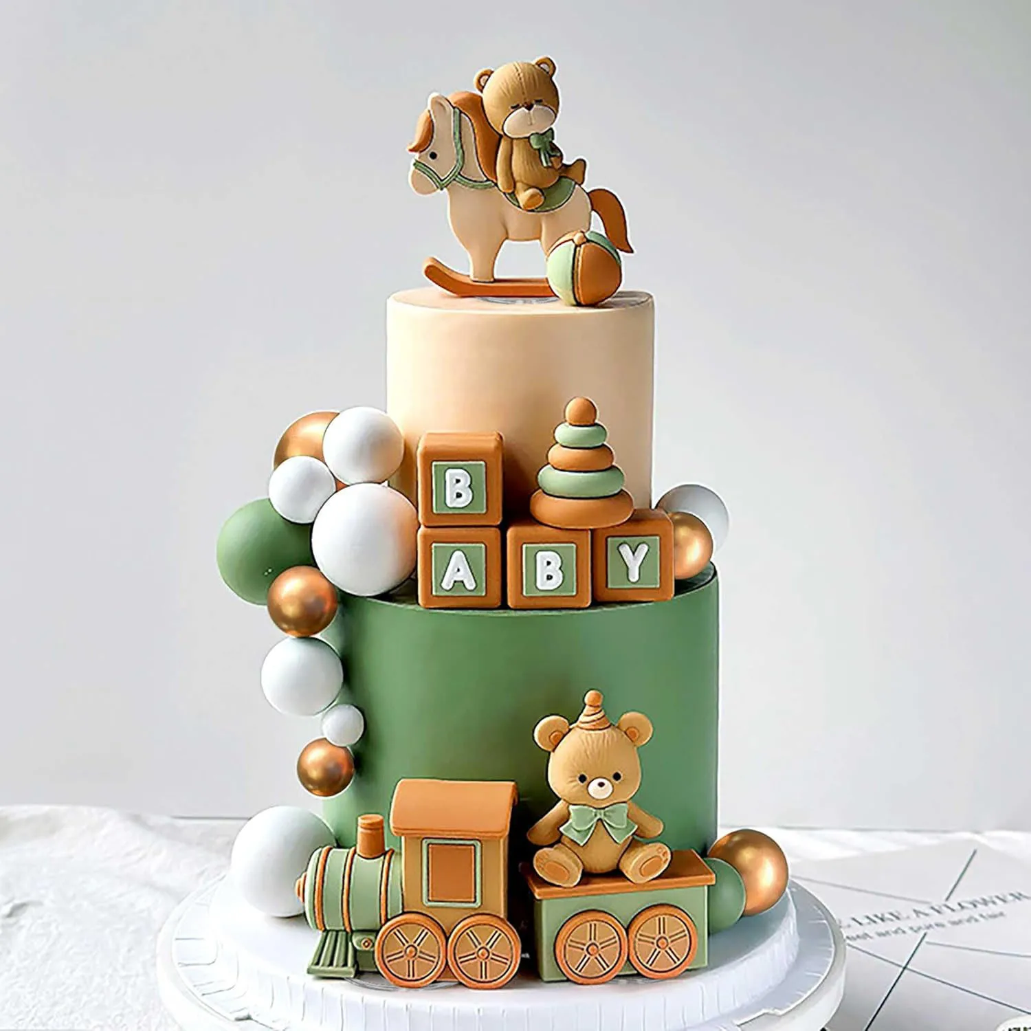 Bär Kuchen Dekoration natürliche Baby Dusche Kuchen Topper Bären Zug Kuchen Dekoration Baby Dusche Geburtstag Kuchen Dekoration – Detail 5