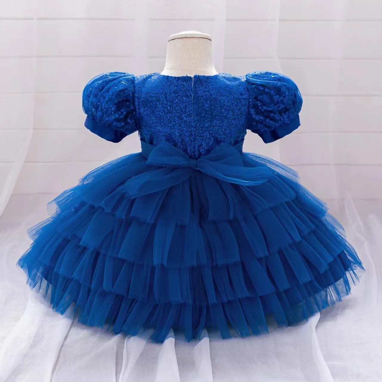 Dreamy voto d174 elegante azul flor menina vestido inchado manga princesa crianças casamento aniversário festival festa pageant vestido formal