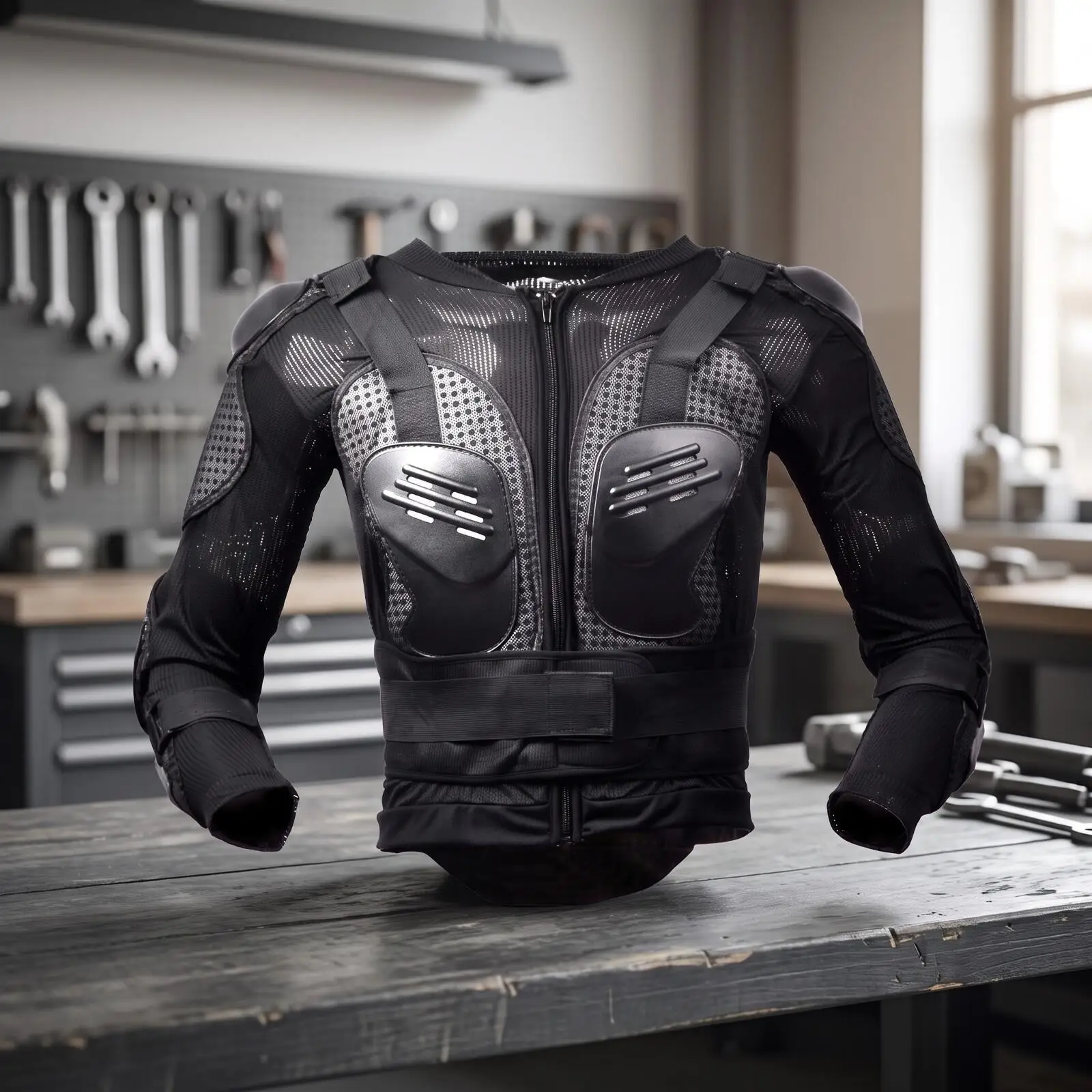 Men's Offroad Bike Armor Jacket with Hard Shell Pads Long Sleeve Mesh Shell for Motocross Training Use