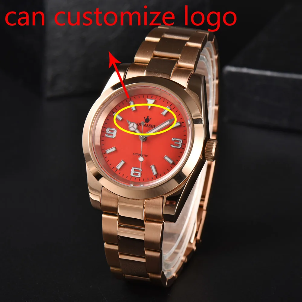 Orologi da polso automatici da uomo NH35 da 39 mm con cassa in vetro zaffiro Movimento automatico giapponese NH35 m177200-0019 Personalizza il logo