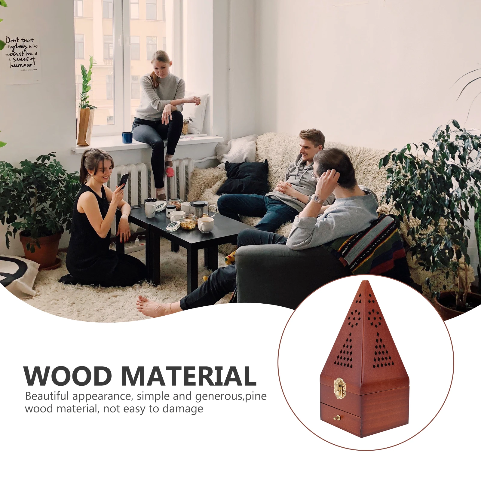 

Aromatherapy Box Ornaments Pyramid Incense Burner Wooden Censer Decorate Home Crafts Metal Simple