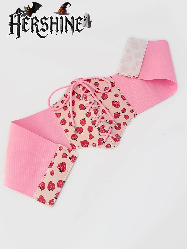 Женский комплект из 1 предмета, розовая эластичная лента с клубничным принтом, застежка на талии на липучке, модные аксессуары для одежды, праздничный gif