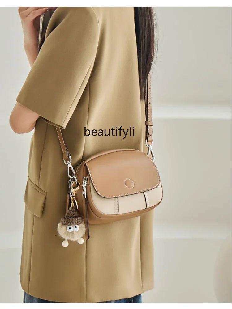 yj New All-Match Small round Bag Women's Crossbody High Sense Special-Interest Design Shoulder Leather Women Bag