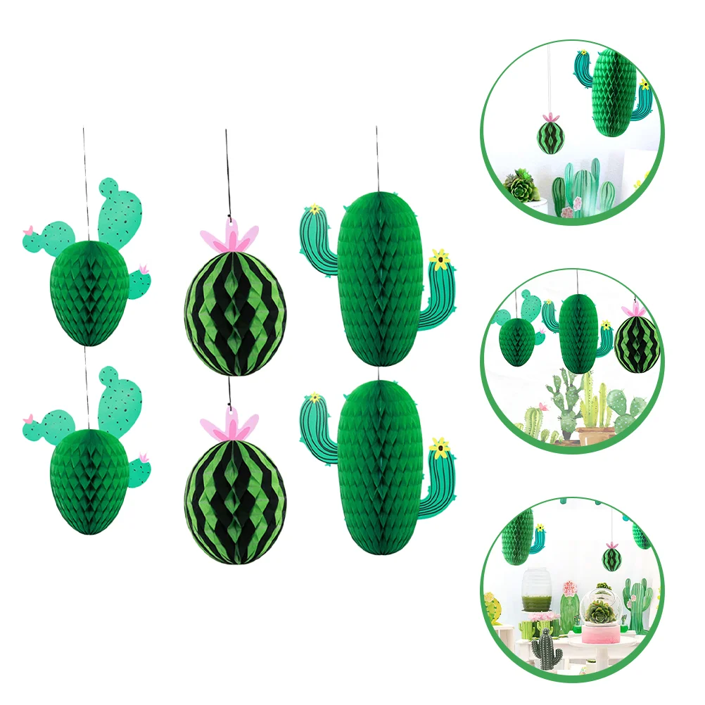 6 Pcs Cactus Ornament messico tavolo decorazioni per la tavola tavolo da pranzo parete a nido d\'ape appeso ornamenti per feste tavolo di carta