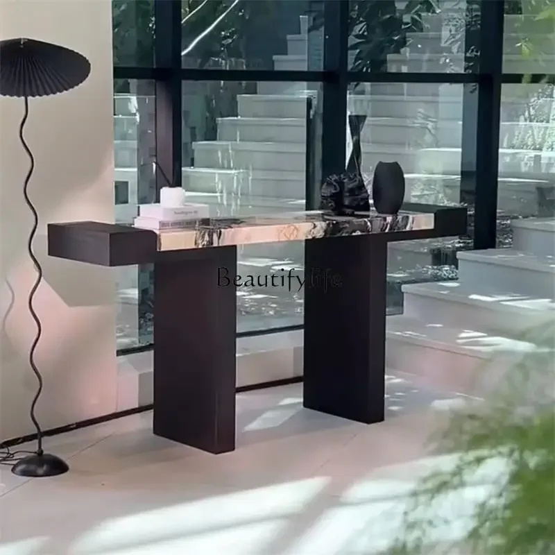 

Z.Medieval solid wood entrance table, household model against the wall entrance table, creative entrance cabinet