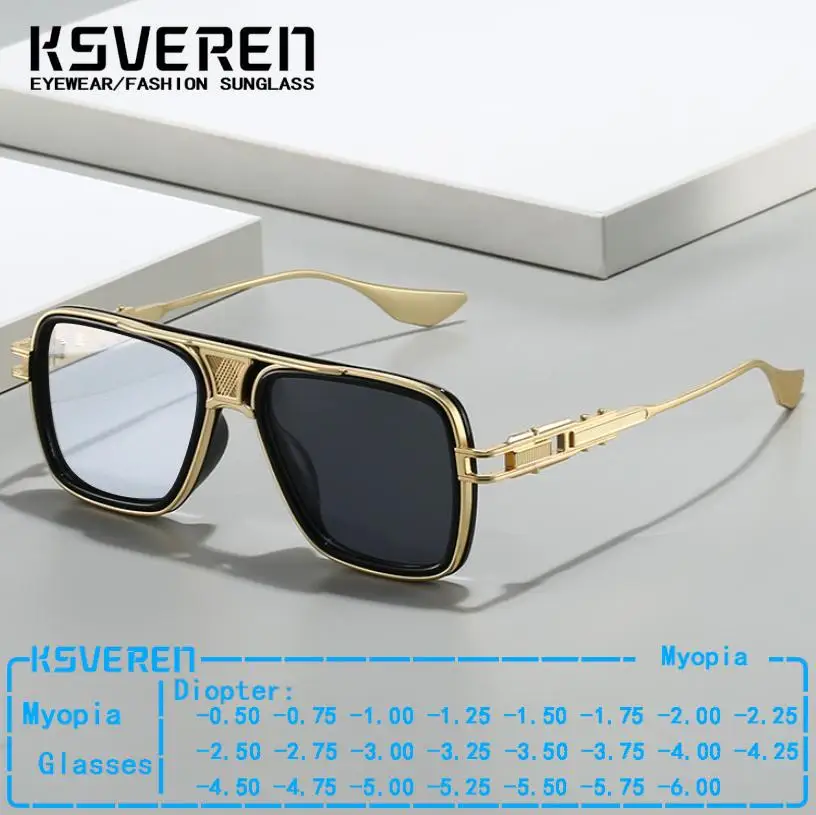 

Designer Metal Photochromic Myopia Glasses Men Square Prescription Nearsighted Glasses Outdoor Color Changing Driving Eyewear