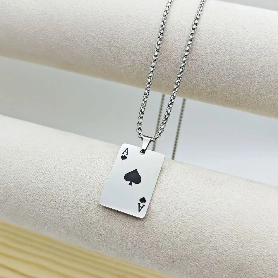 Stainless Steel Jewellery 2024 Hip Hop Poker Card Ace Of Spades Necklace For Women Men Pendant Chain Playing Cards Jewelry Decor