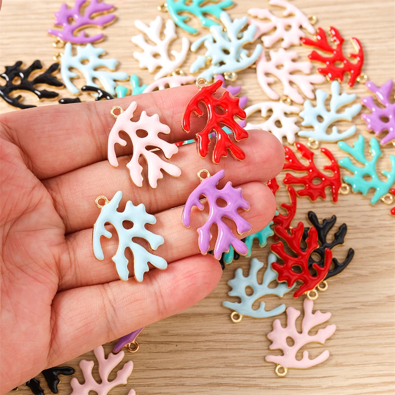 10pcs 20x27mm Cute Enamel Marine Life Coral Charms Pendants for Making Necklace Earrings Bracelet DIY Crafts Jewelry Accessories