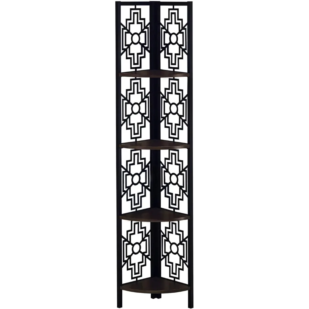 

Monarch Specialties I 3622 Bookshelf, Bookcase, Etagere, Corner, 4 Tier, 62 H, Office, Bedroom, Metal, Laminate, Brown, Black, T