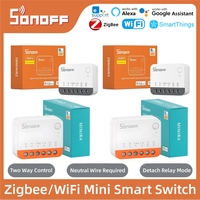 SONOFF ZBMINIR2/MINIR4 ZigBee/WiFi Mini Smart Switch Detach Relay Mode Neutral Wire Required Work with Alexa Google Smartthings
