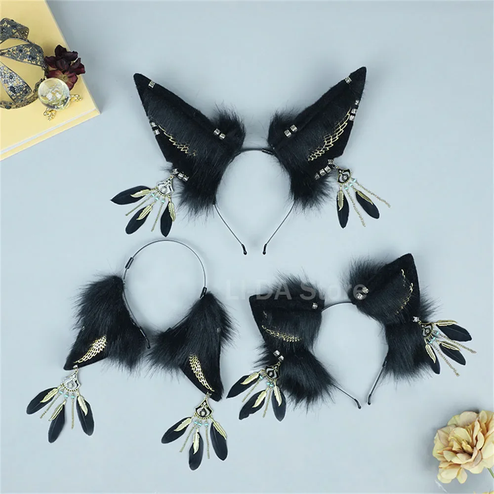 Plush Simulation Animal Ears Headband Sexy Wolf Ears Headwear Anubis Cosplay Accessories Anime Party Headpiece Hair Accessories