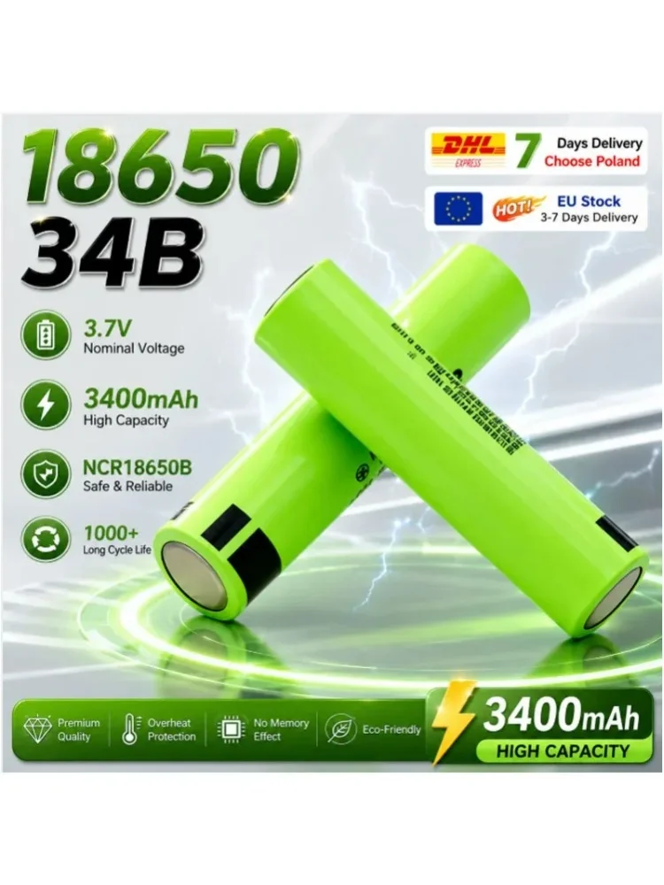 EU-Lagerbestand Schnelle EU-Lieferung NCR18650B 34B 18650 Li-Ionen-Akku 3,7V 3400mAh für Taschenlampe, Spielzeugauto, Kamera, Elektroschrauber