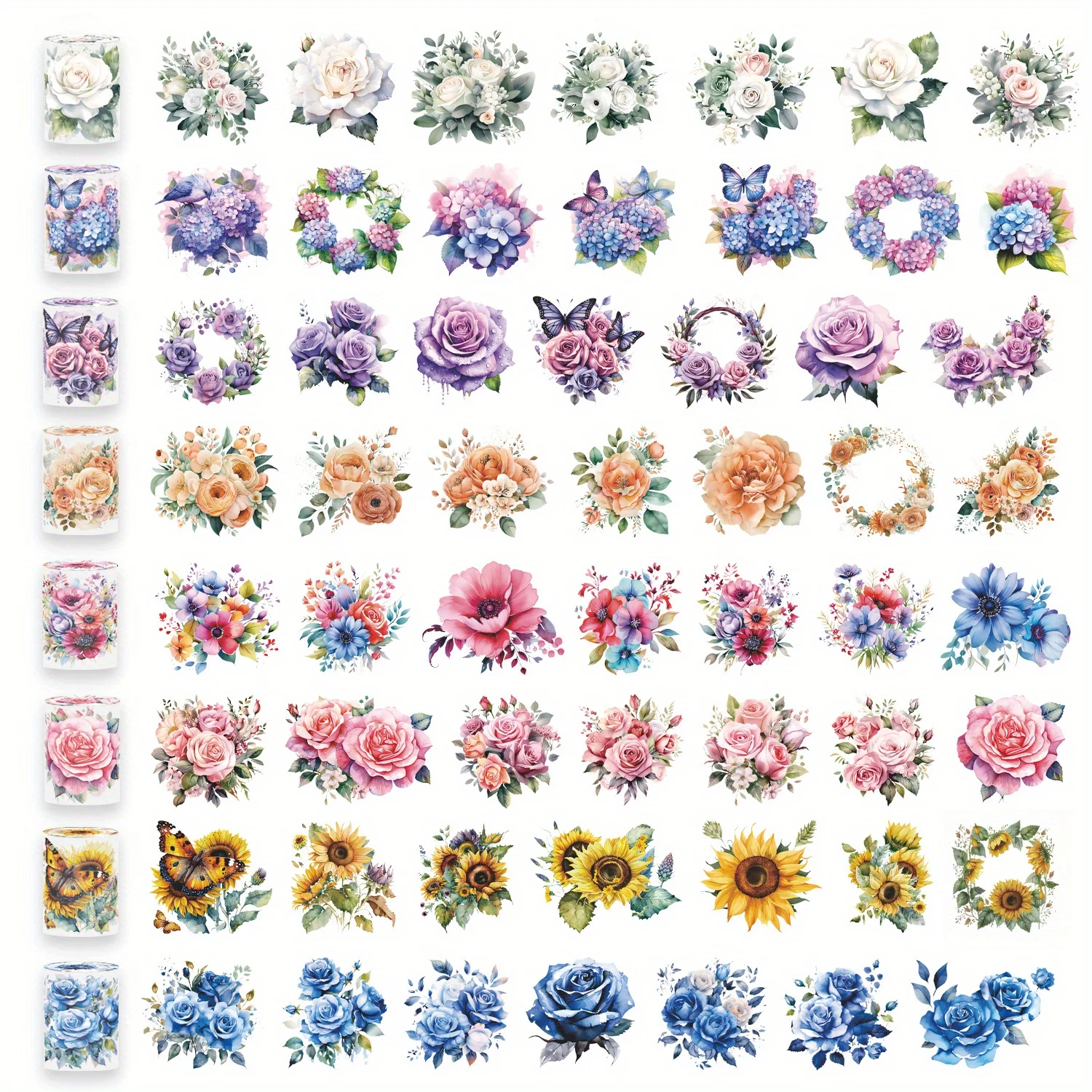 8 Rolls Pre-cut Tape 6 Packs Flower Corner Stickers Flower Sticker DIY Junk Journal Supplies for Diary Handbook Diary Stickers