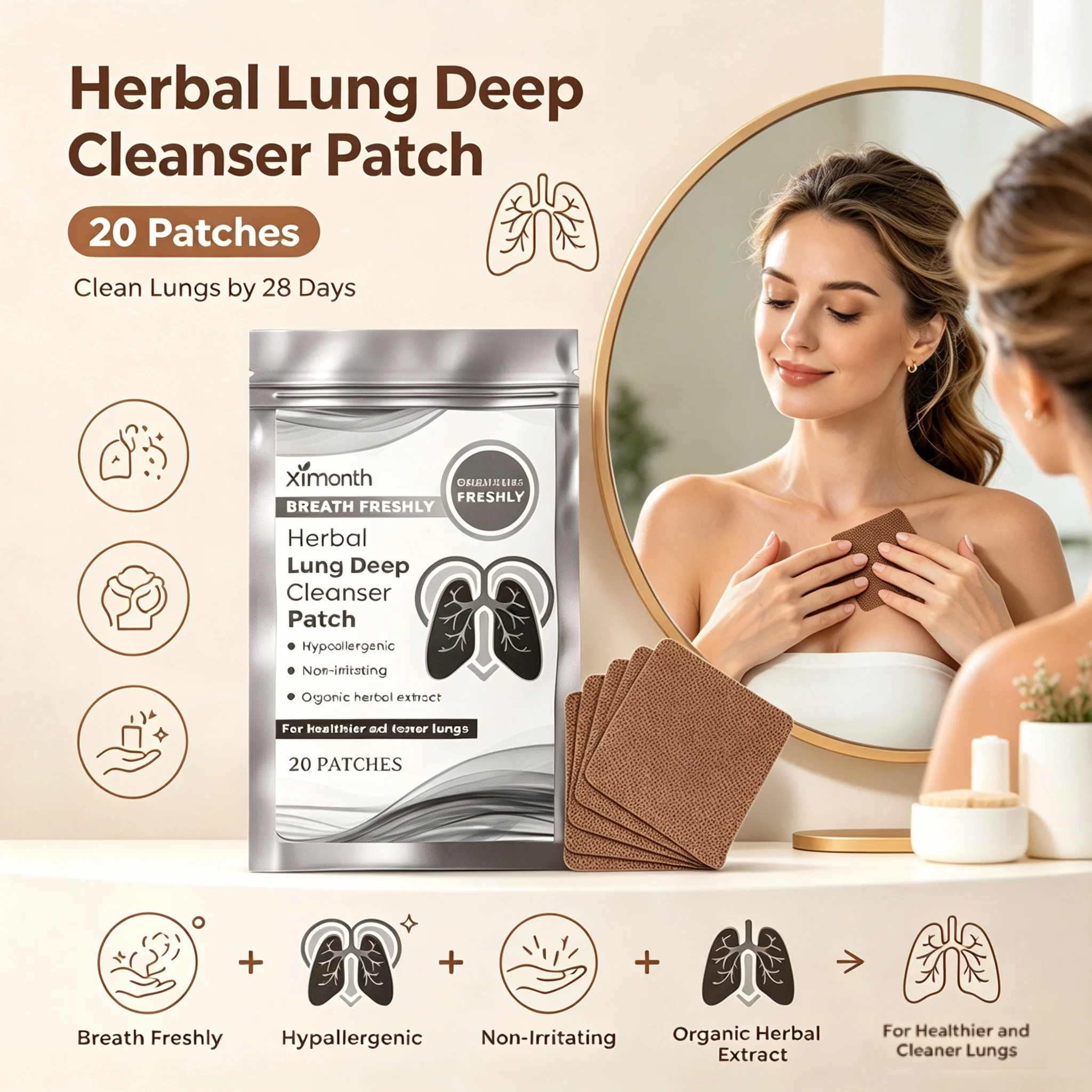 20Pcs Herbal Lung Deep Cleanser Patch Natural Herbal Respiratory Care Sticker for Breathing Support Body Health Care Patches