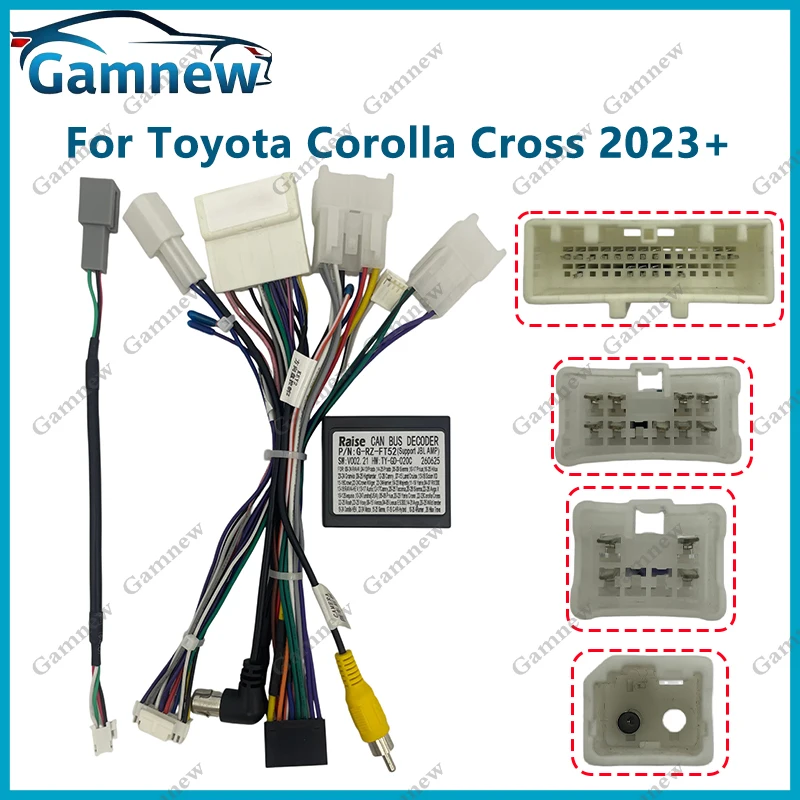 Gamnew Car Radio Cable Connector Wire Harness with CANBus Decoder for Toyota Corolla Cross 2023+ Supports Original 360 Camera