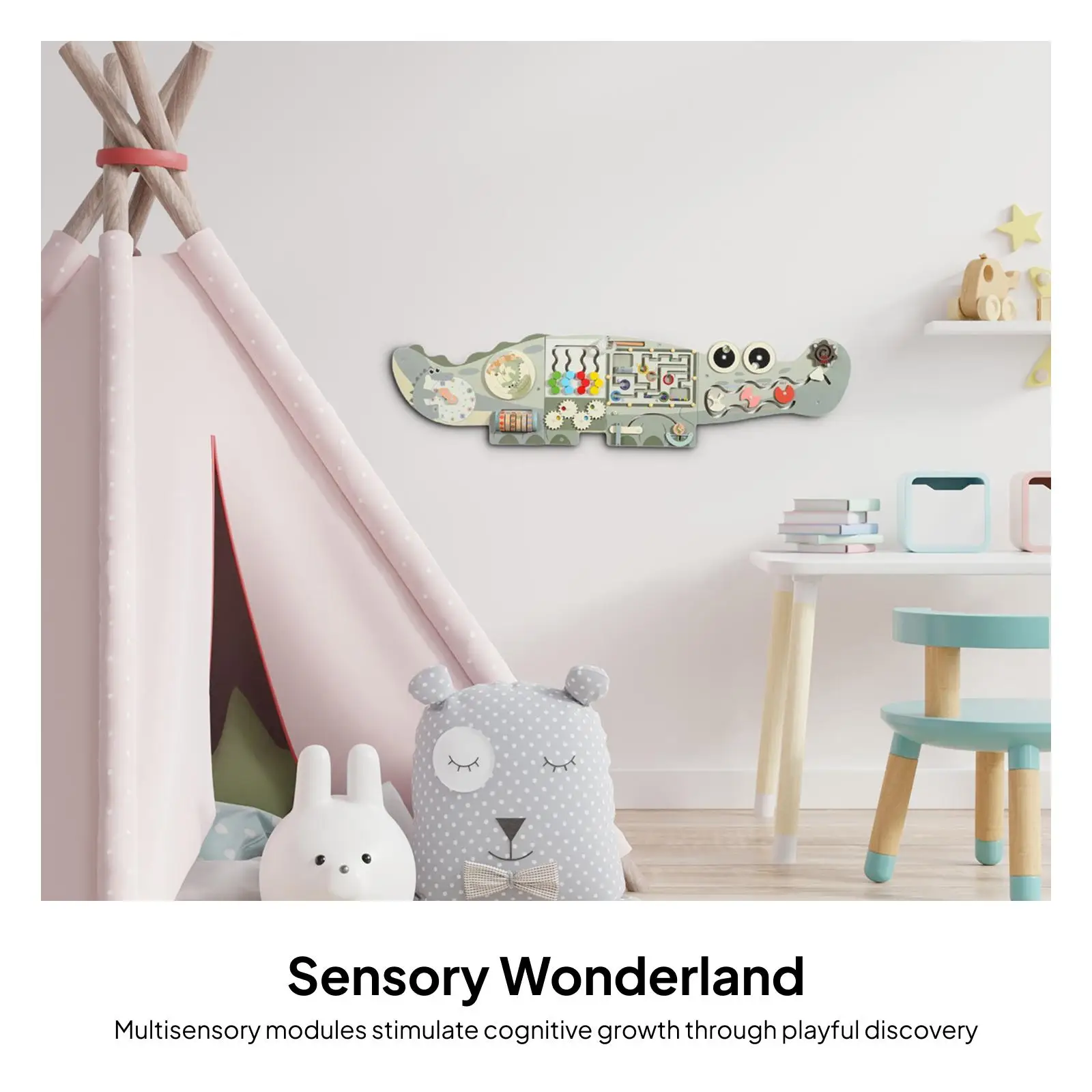 Preschool Wooden Wall Busy Board for Children Sensory Toy Shapes Colors Creative Educational Game