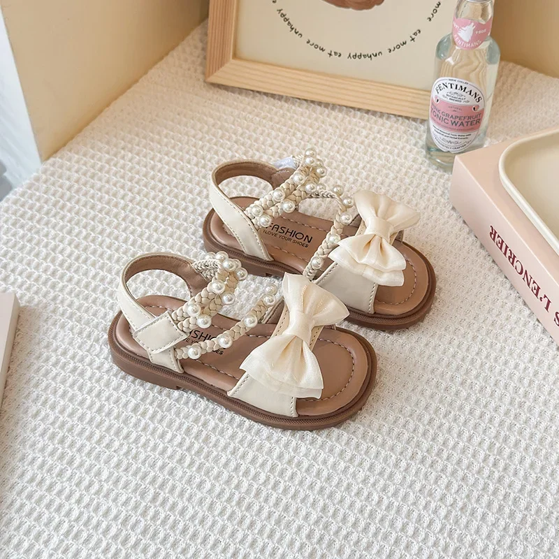 

2025 Children Princess Sandals for Girls Summer New Fashion Korean Style Soft Bottom Anti-slippery Versatile Beading Cool Shoes