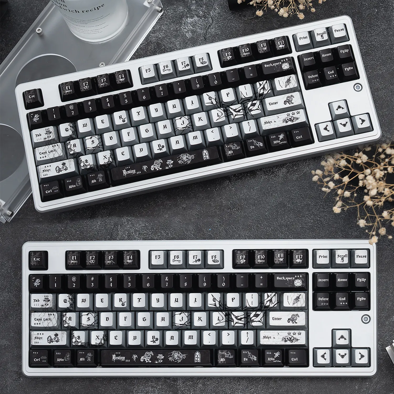 Dark Night Thorns PBT Keycaps Cherry Profile Metallic Paint Glossy Black Silver Keycaps For MX Mechanical Keyboard