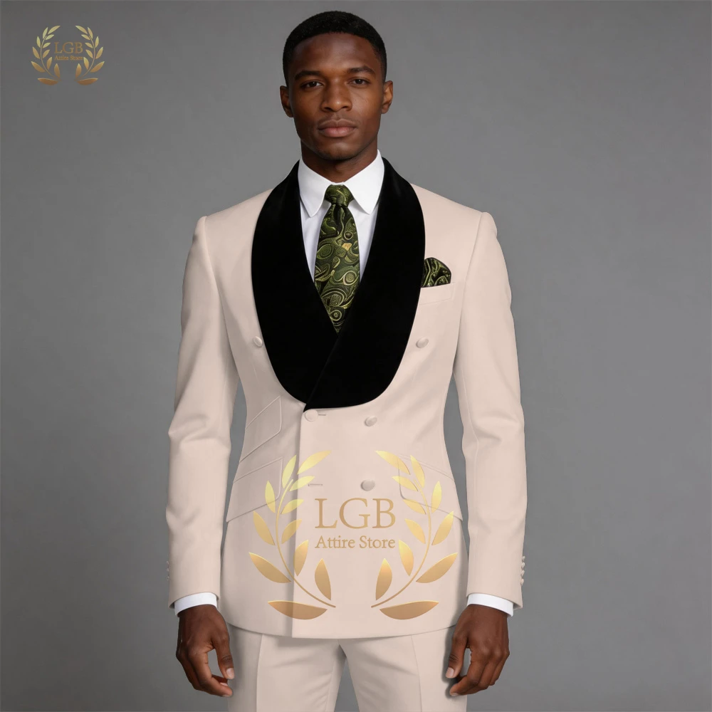 

Men's 2-Piece Double Breasted Suit, Velvet Shawl Lapel Blazer & Trousers for Business Dinners & Formal Corporate Events
