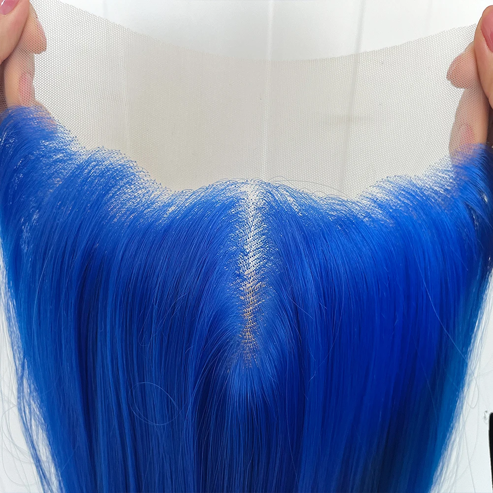 Aimeya-女性用の滑らかな青い合成かつら,自然なヘアライン,コスプレ,パーティー,耐熱性