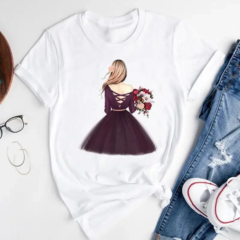 Hot Selling Cartoon Coffee Girl Print Summer Fashion T-shirt Casual Tops Ladies Graphic T Shirts Vintage Clothes Pro Choice Tee
