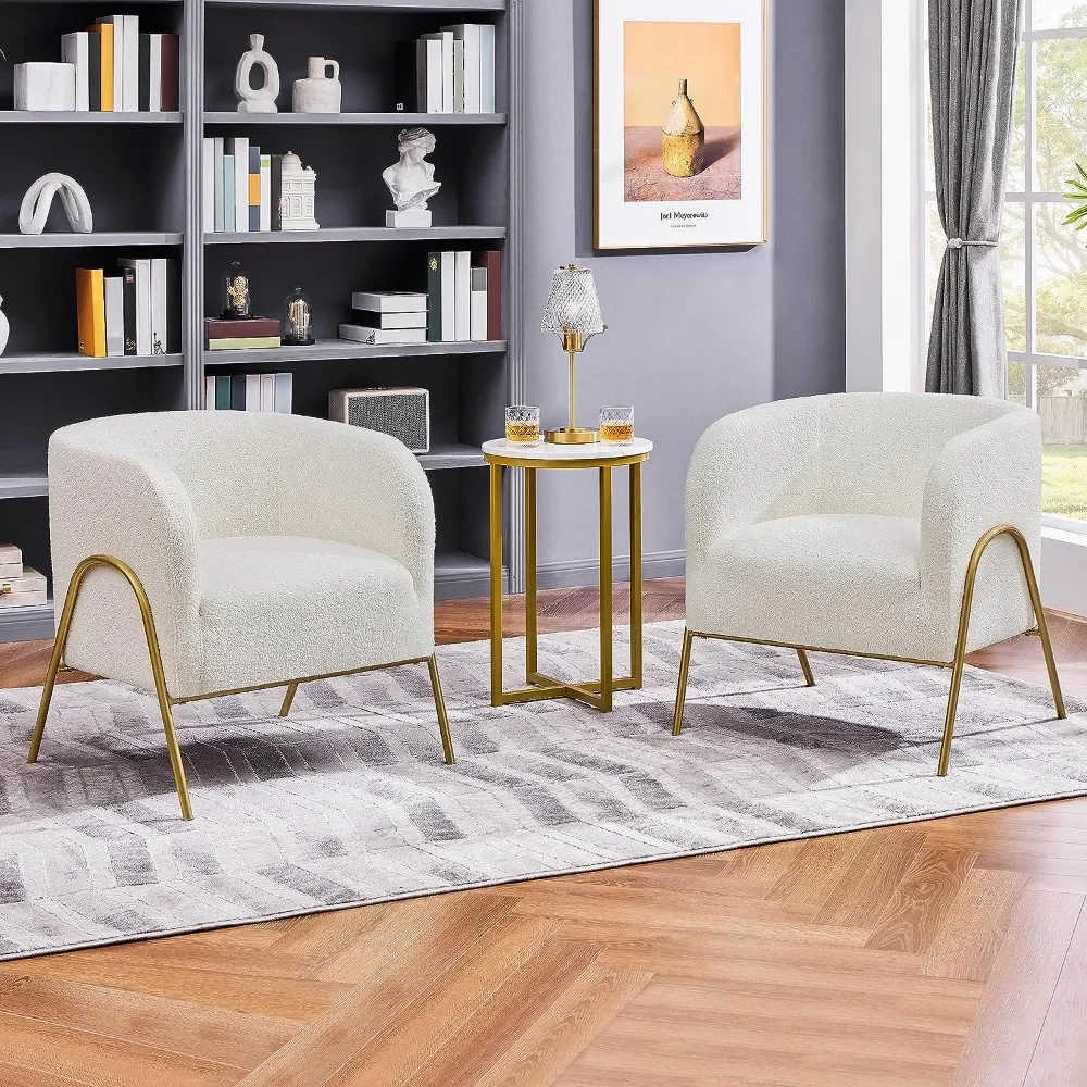 

Accent Chair, with Golden Legs, Cozy Fuzzy for Living Room Makeup Accent Chair