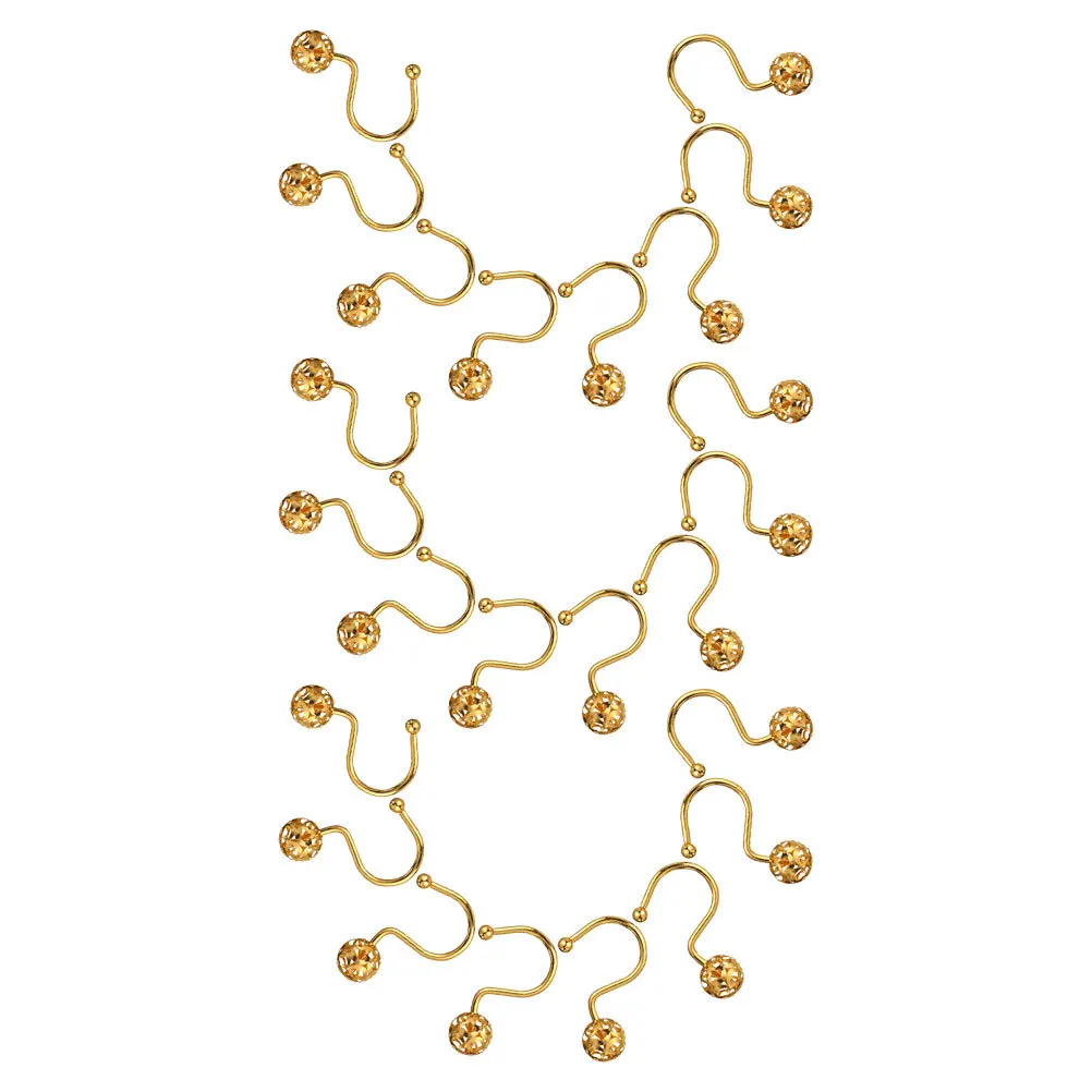 24 قطعة من خطافات ستائر الدش الذهبية بتصميم كرة دوارة معدنية انزلاق سلس لديكور الحمام في المزرعة طراز ريفي عتيق