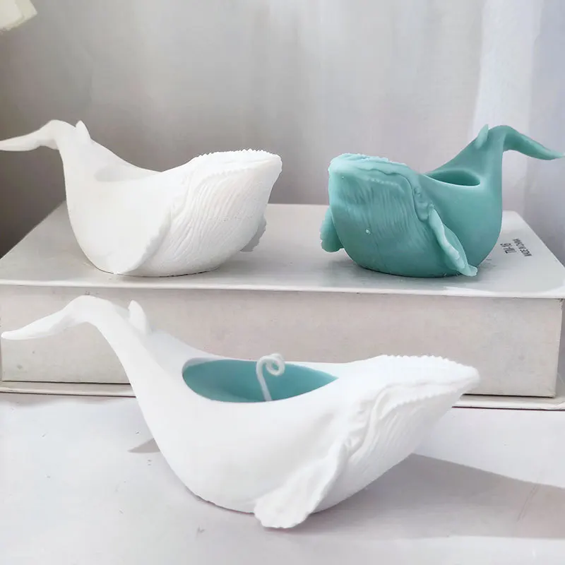 Whale Candle Cup Silicone Mold Handmade Whale Cement Candle Holder Mold 3D Gypsum Ashtray Decoration Flower Pot Mould