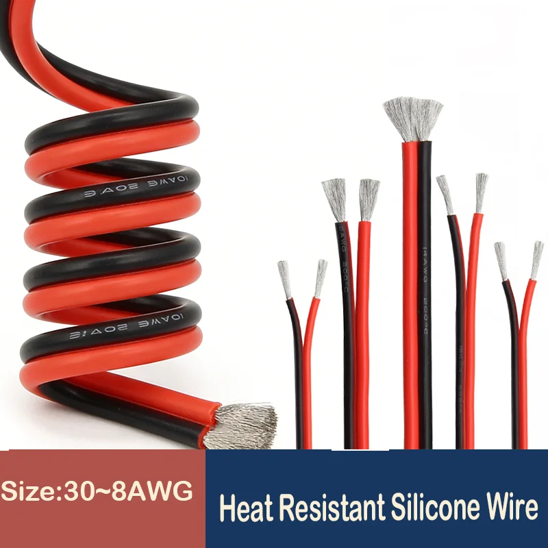 1/5M Soft Silicone Wire 30~8 AWG Heat Resistant Solar Panel Car Battery Flexible Electrical Cable