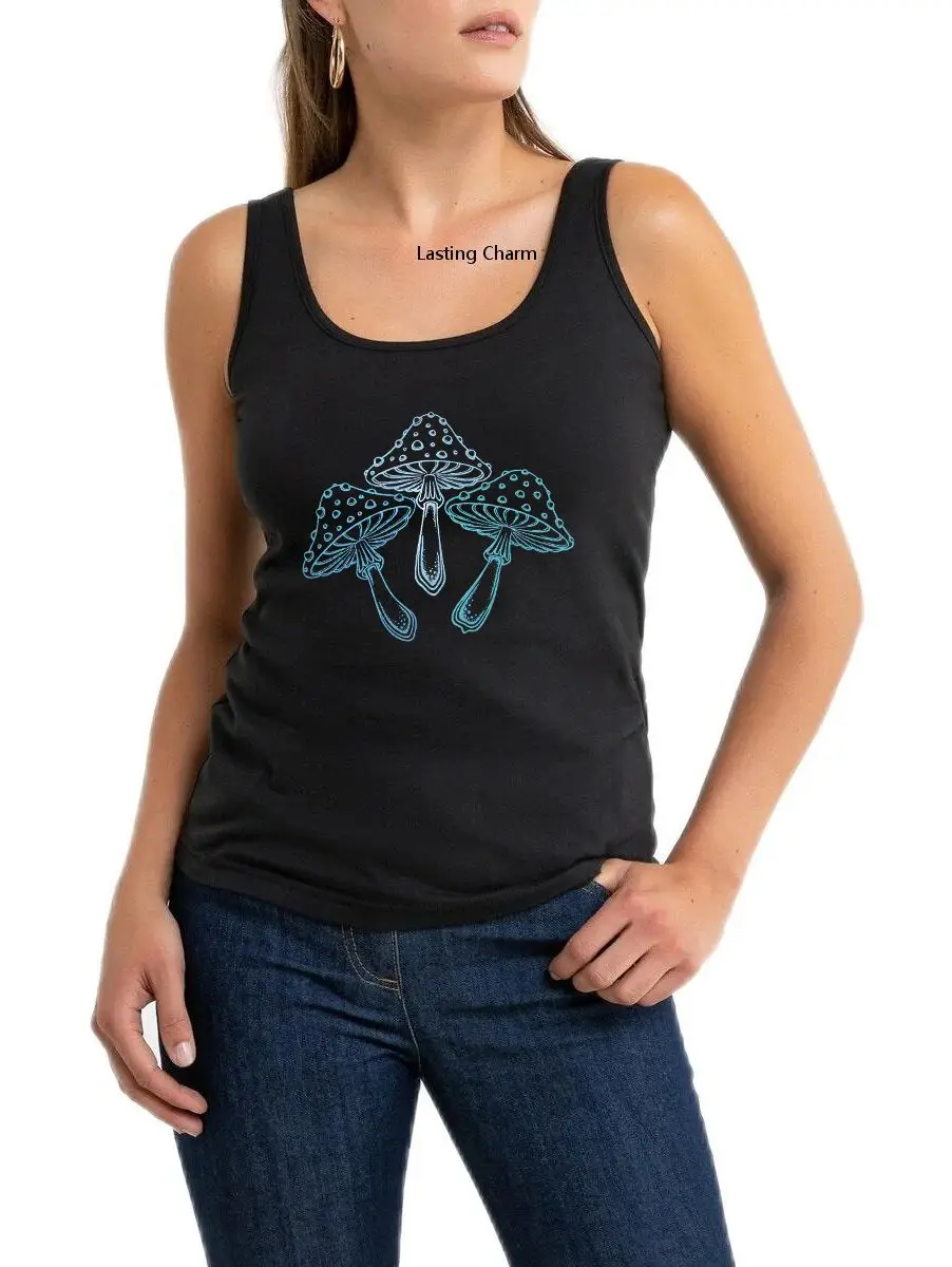 Glow in the Dark Mushroom Pattern Breathable Slim Fit Tank Top Women's Yoga Sports Workout Sleeveless Tops Gym Vest