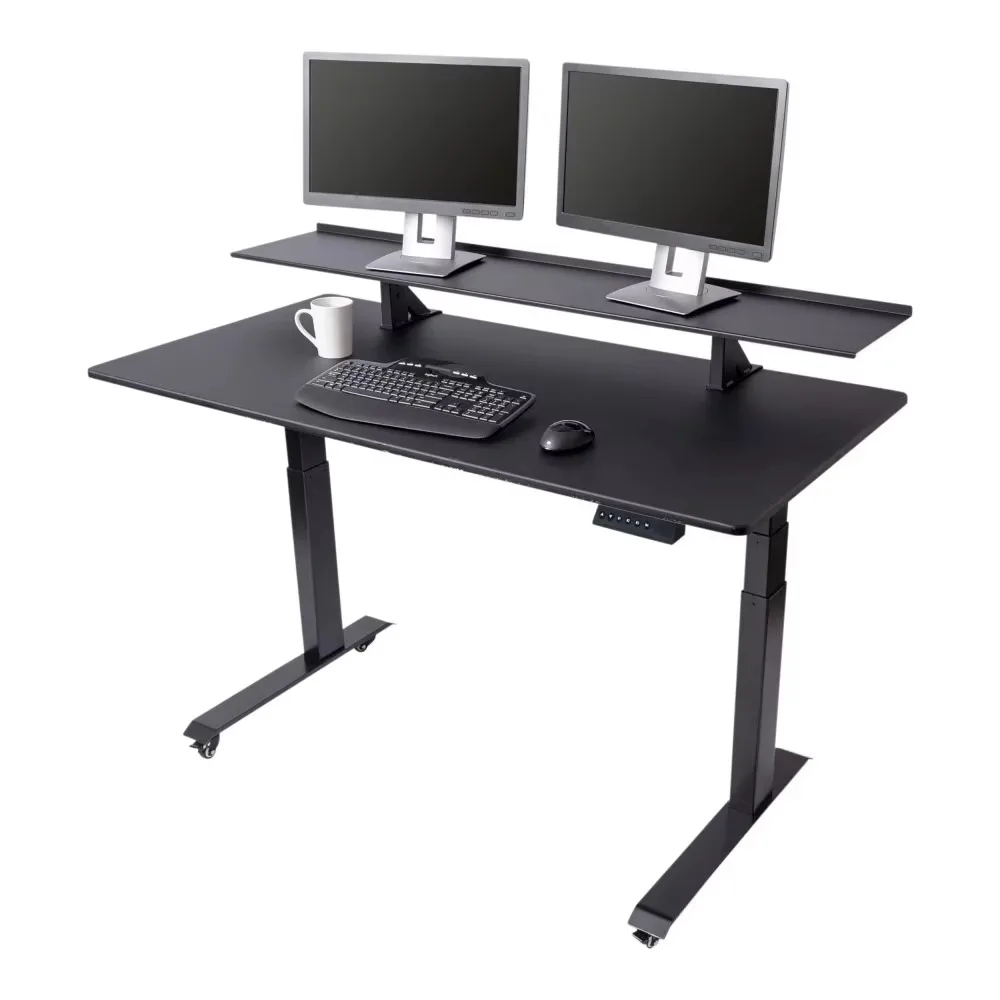 Standing Desk, Electrically Adjustable Height Standing Desk with Display Stand, Black Frame and Matte Black Desktop