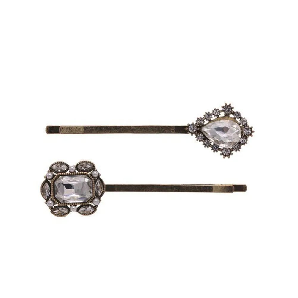 

2pcs One Word Clip Vintage Women Hair Clips Sparkling Bobby Pins Diamond Studded Hairpin Bang Accessories Travel Gift Styling