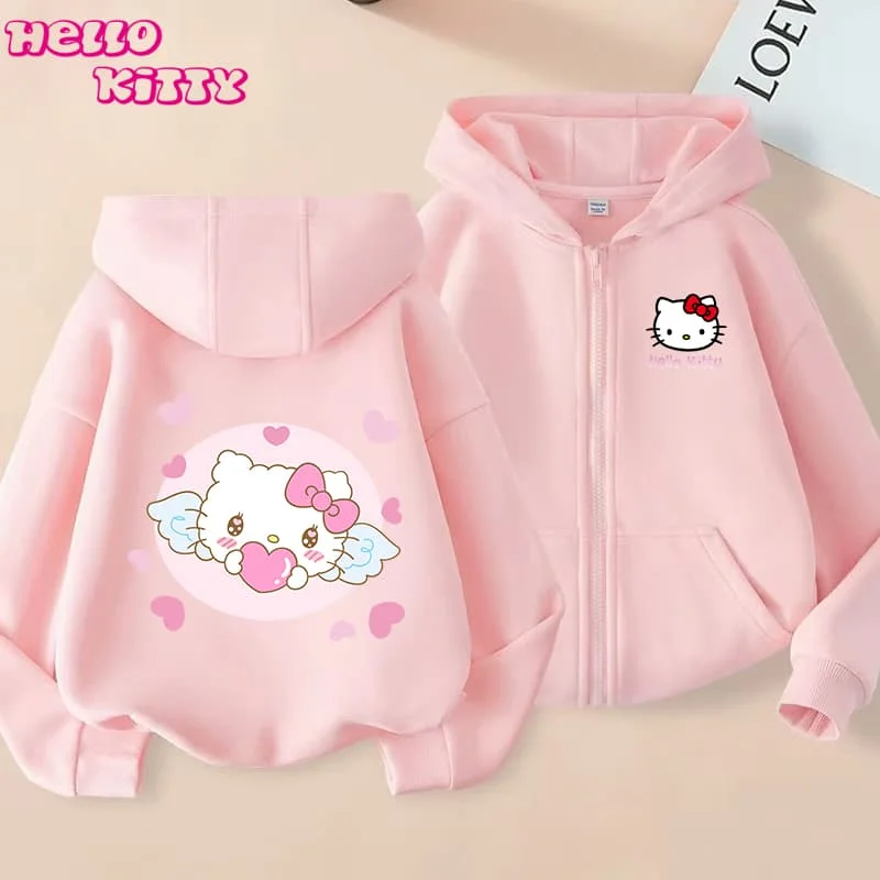 

Hello Kitty New Pink Children's Zipper cardigan Leisure Boy Girls' Hoodie Coat Sweatshirt Kids Clothing Age 3-12 Toddler Top