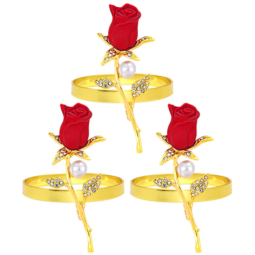 

3Pcs Rose Flower Napkin Rings Alloy Sturdy Table Napkin Buckles Romantic Party Table Decor Accessories Serviette Clasp