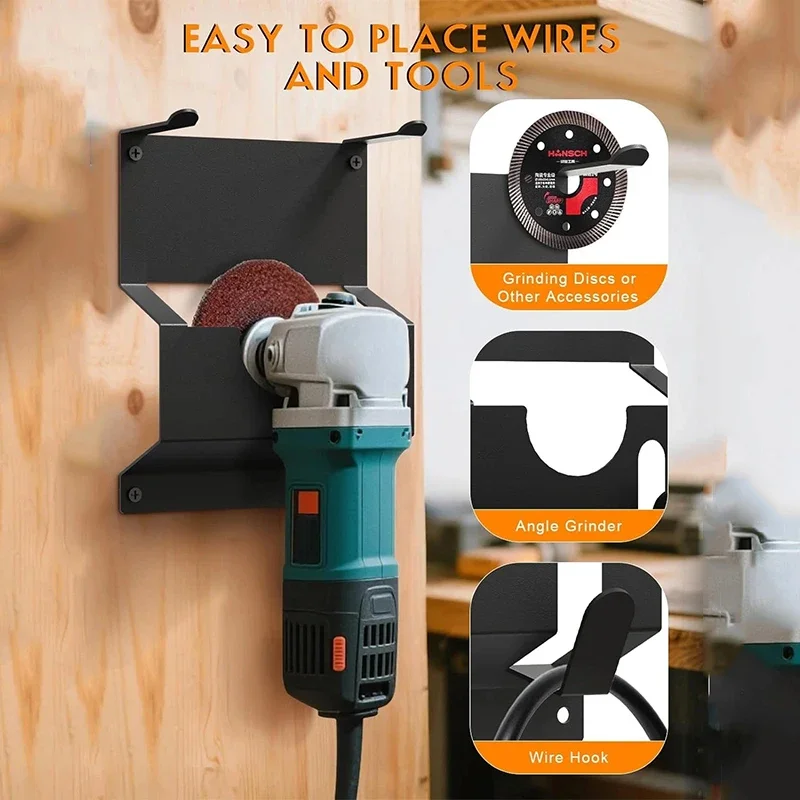 

Angle Grinder Holder Metal Angle Grinder Rack with Cord Hanger Polishers Wall Mount Storage Bracket for Workshop Home Garage