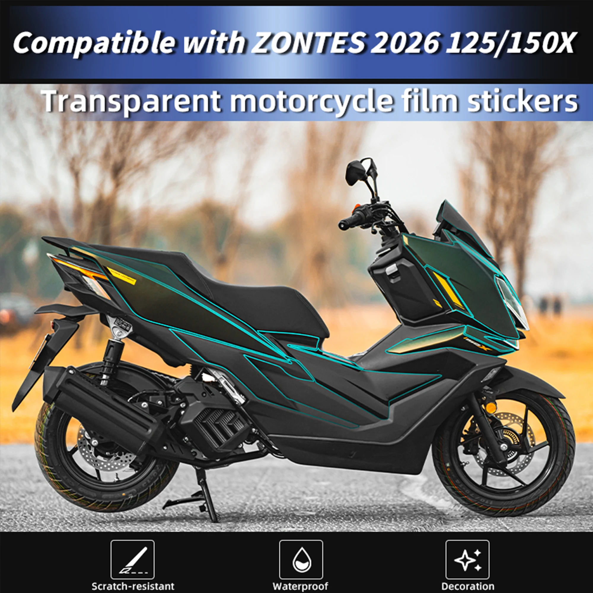 Compatible with 2026 ZONTES 125 150X Motorcycle TPU Invisible Paint Protection Film Self-Healing Sticker Waterproof Decal