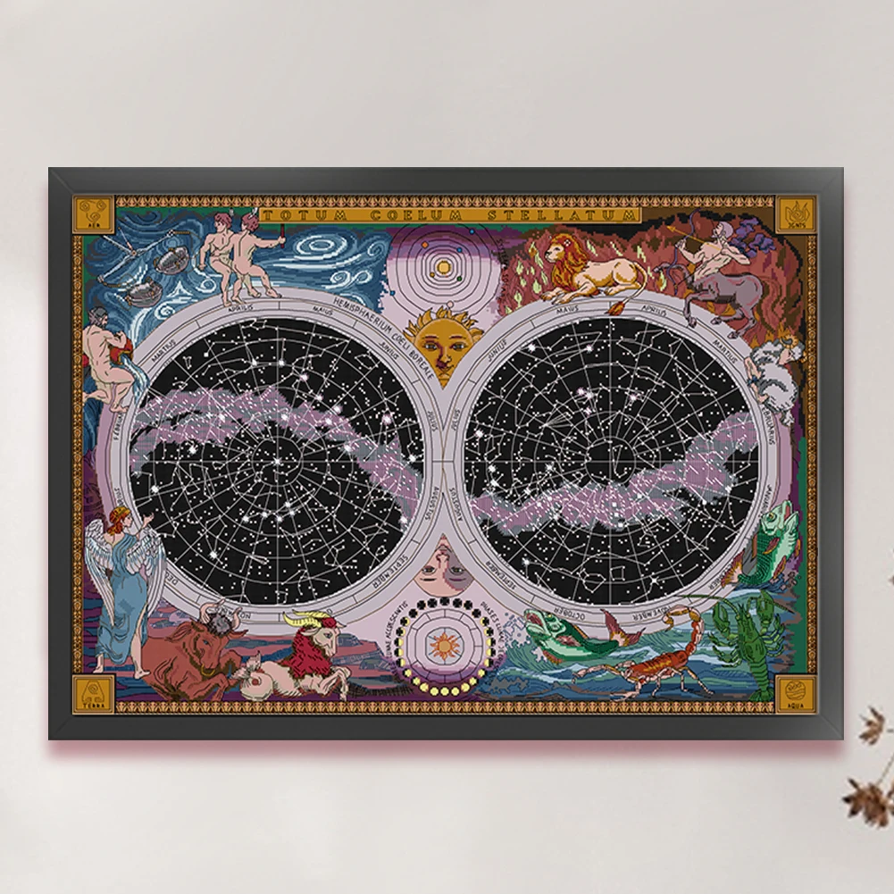 

Full Embroidery cotton Thread 14CT Printed Night Sky Map Cross Stitch73x54cm