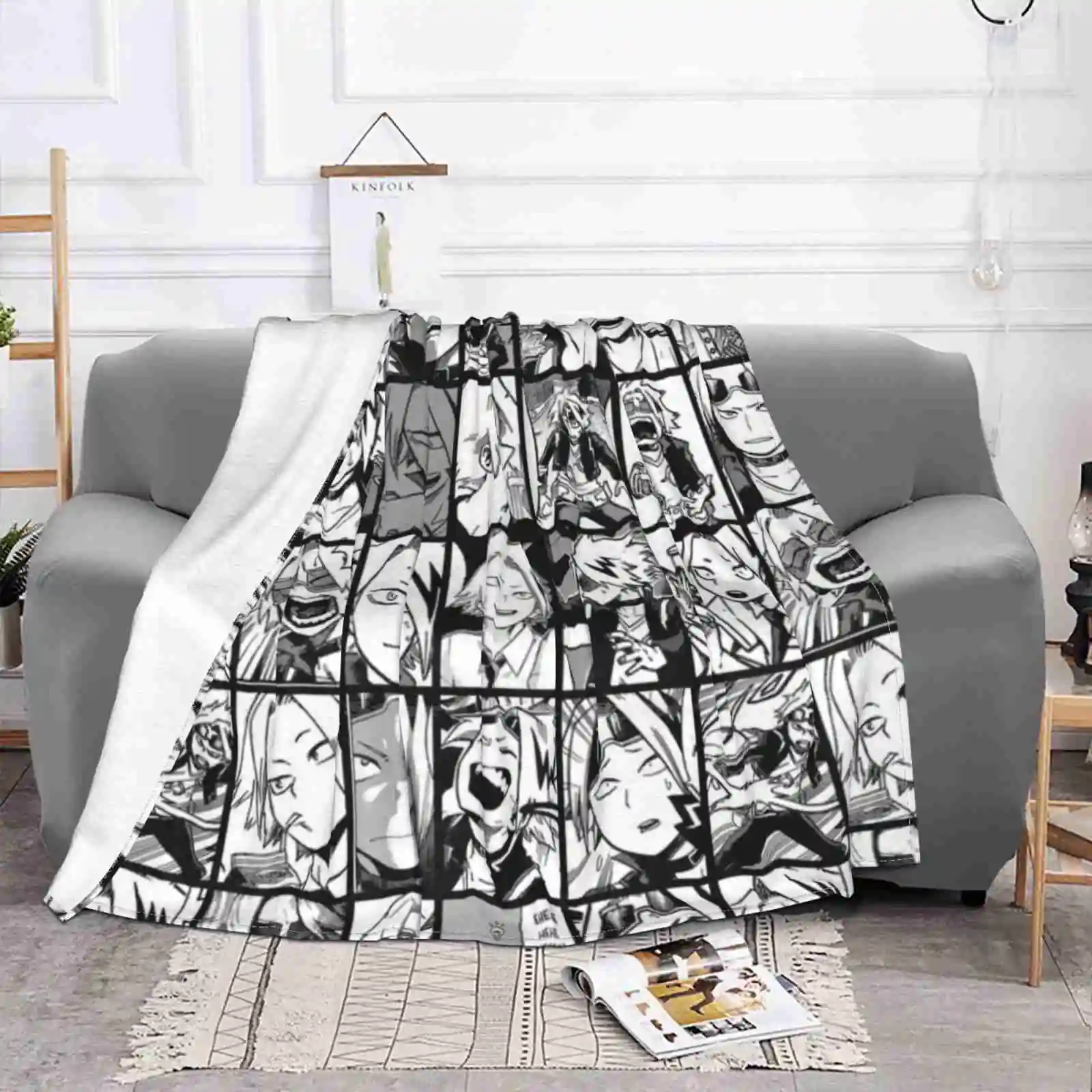 Kaminari Denki-Manga Black And White Version Creative Design Light Thin Soft Flannel Blanket Kaminari Denki Collage Boku No