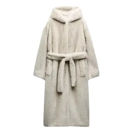 مربوط الشتاء Wowen فرو المنك معطف أزرار خاطفة الفراء تقليم هود ايكو معطف الفرو للإناث رقيق Poclers طويل سيدة فو الفراء معطف