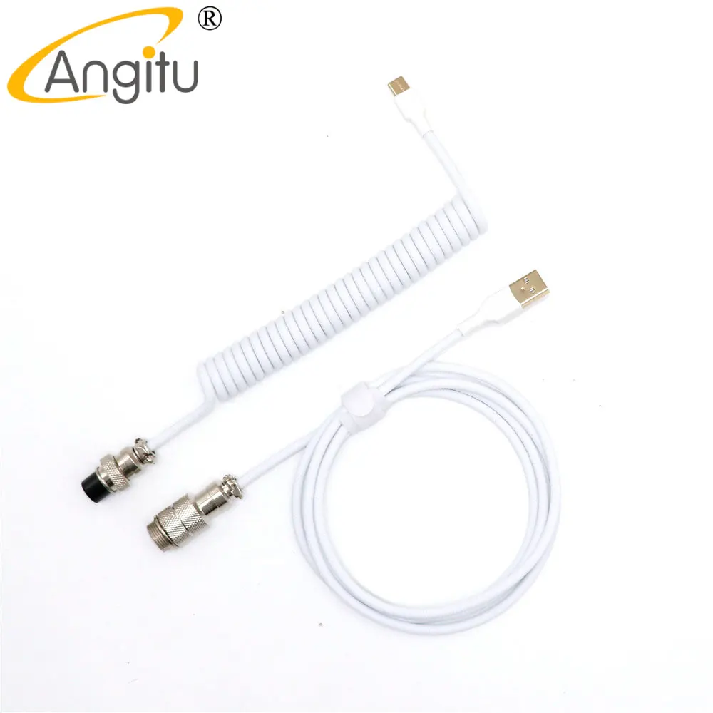 Angitu-Cable espiral USB tipo C para teclado personalizado, Cable espiral GX16, color blanco, negro, inverso