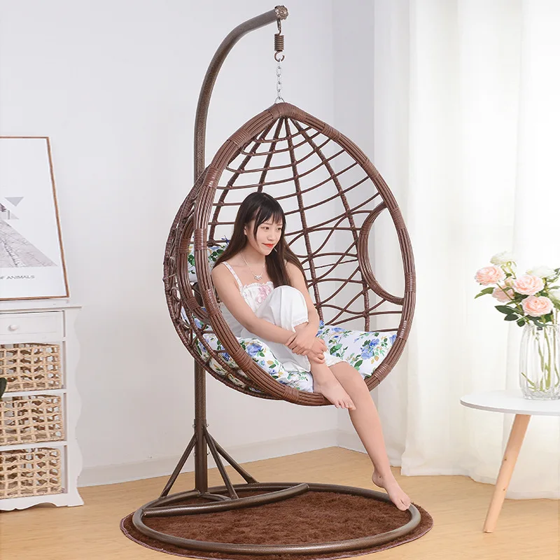 Premium Swing Reclining Massager Rattan Camping Hanging Egg Chair Patio Garden w Cushion Stand