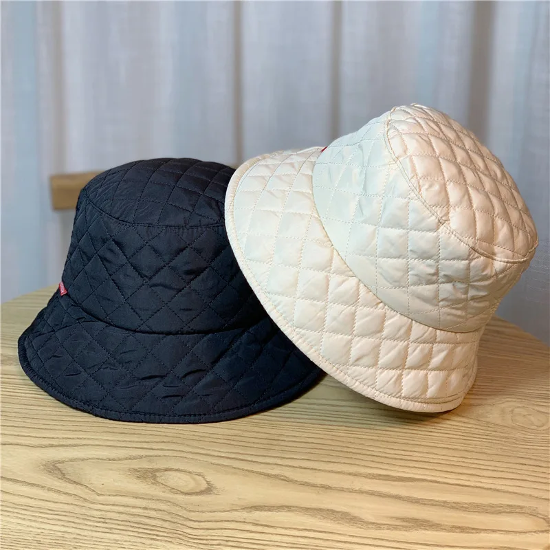 

Down cotton diamond grid fisherman hat, unisex, autumn and winter warm and fashionable basin hat