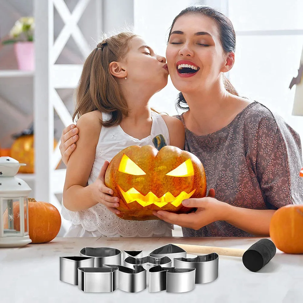 

J1UL1N Halloween Pumpkin Carving Kit Stainless Steel Cookie Cutter Baking Mold DIY Jack-O-Lantern Carving Tools