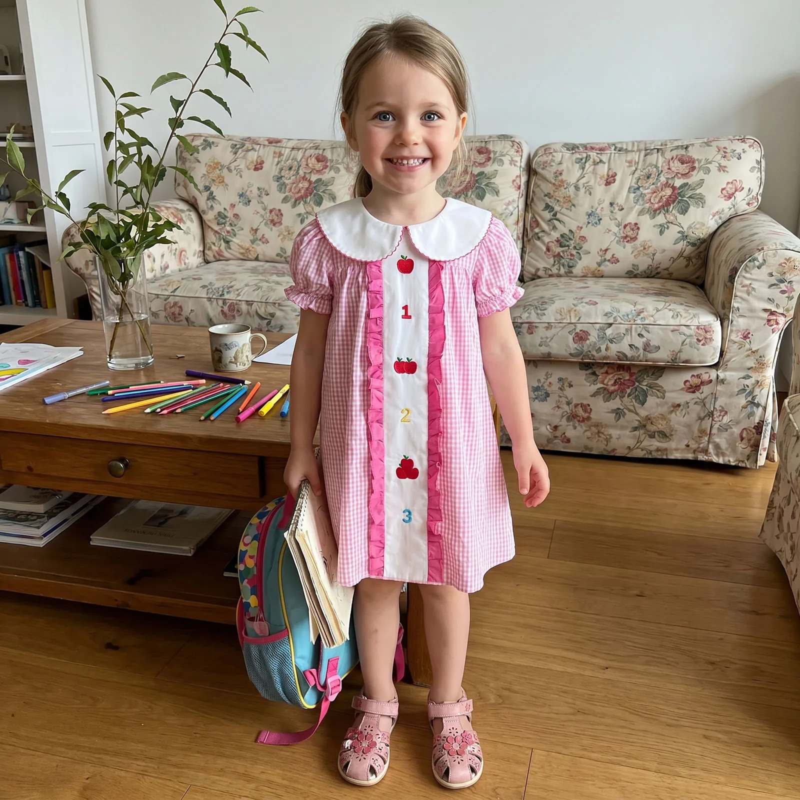 2027 Summer Fashion Toddler Baby Girl Back to School Dress Doll Collar Short Sleeves Plaid Girls Casual Dresses