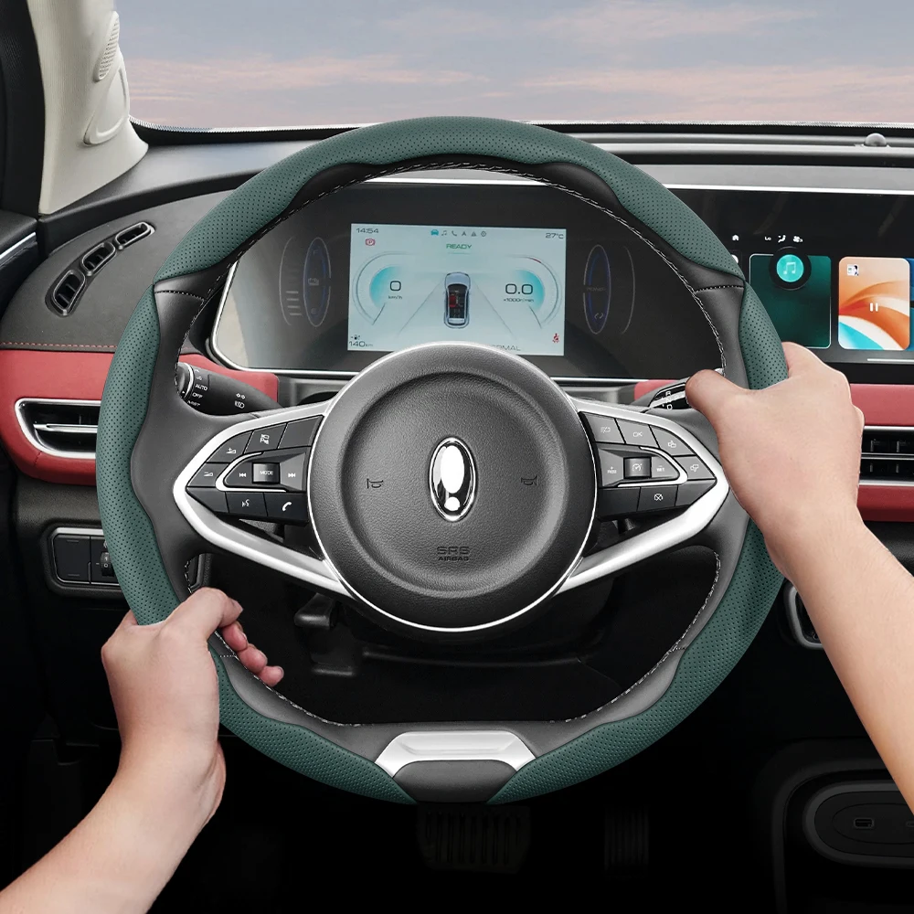 

Suitable for GWM ORA Breathable Leather Steering Wheel Cover Segmented Good GT Black White IQ R1 Ballerina Lightning 07 FUNKY