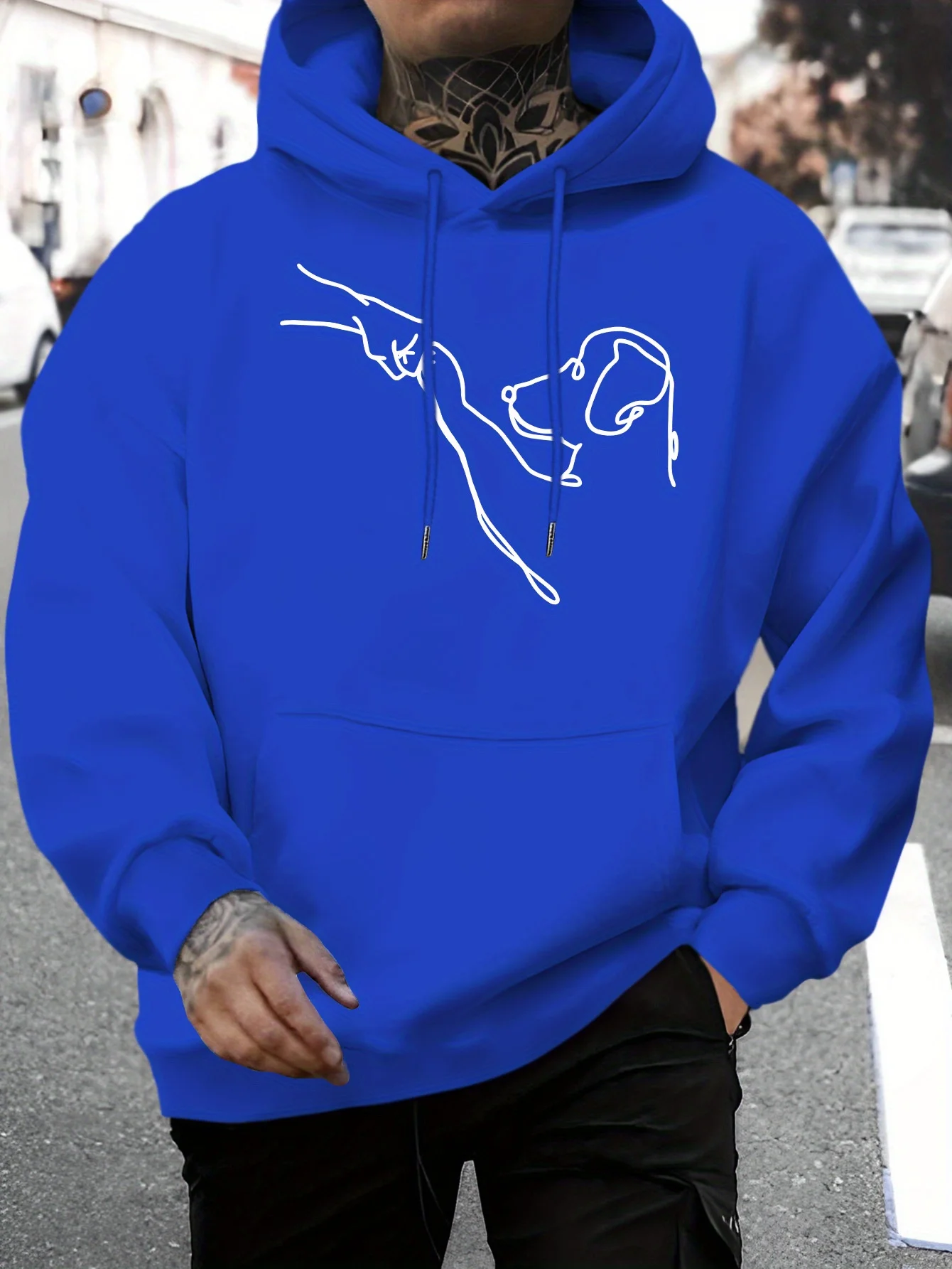 تي شيرت رجالي بأكمام طويلة ورقبة دائرية فضفاض مقاس كبير للخريف والشتاء بقلنسوة