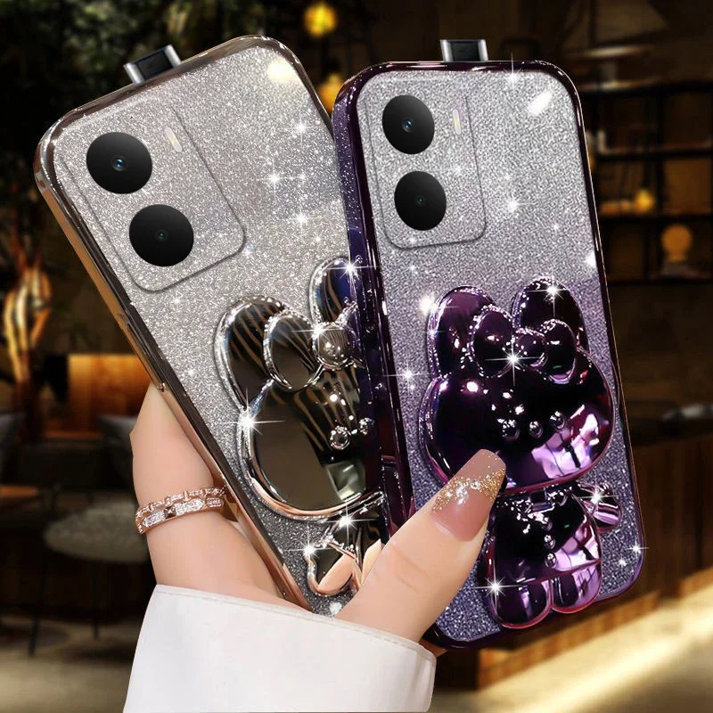 

for Realme P3 Ultra 5G Folding Rabbit Makeup Mirror Holder Phone Case for Realme P3 Ultra 5G Shockproof Cover