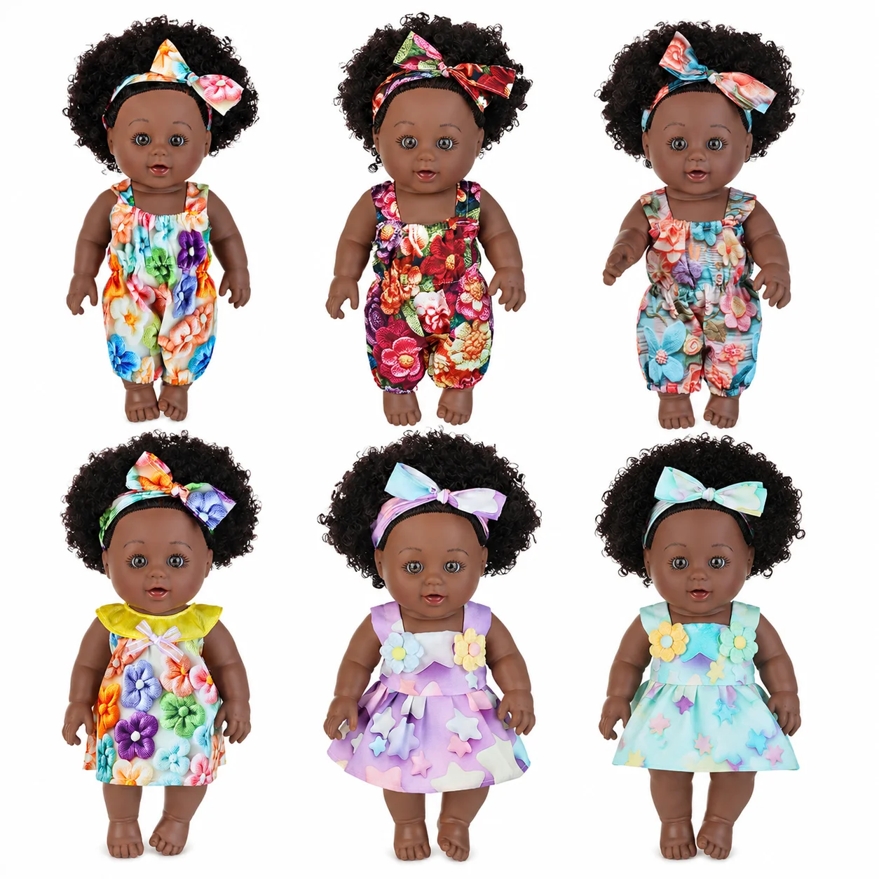 30cm Realistische Schwarze Babypuppe mit Kleidung, Amerikanisch-Afrikanische Schwarze Puppe mit Vollvinyl-Körper und Lockigem Haar, Mädchenspielzeug und Geschenke