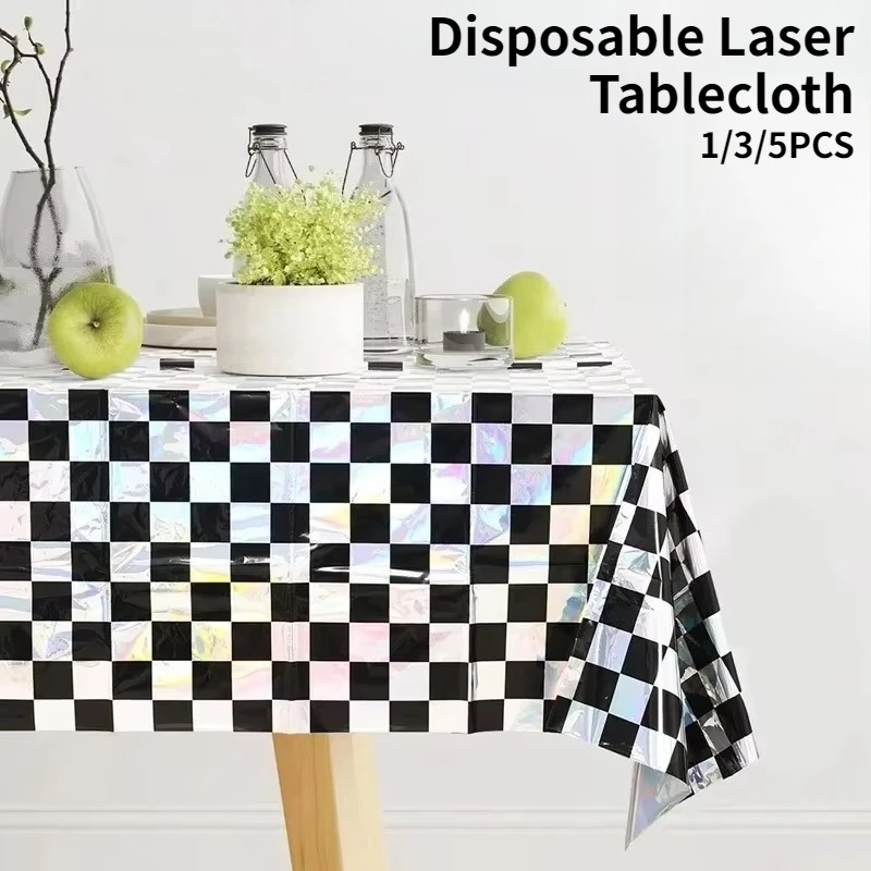 1/3/5PCS Disposable Laser Tablecloth Disposable Party Supplies Checkered Laser Tablecloth Festival Banquet Celebration Decor